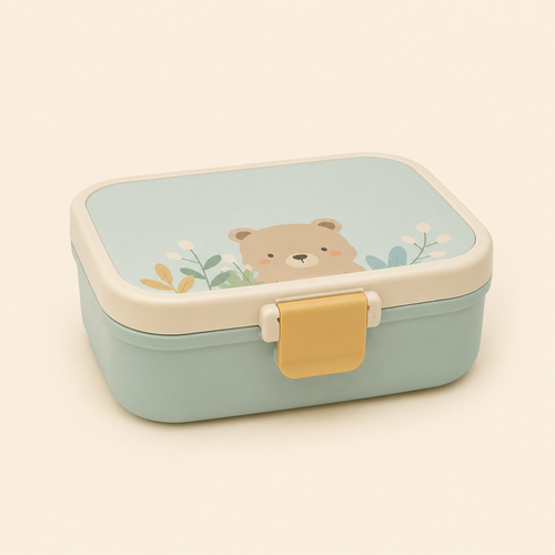 KidaBox – boîte repas enfant avec ourson botanique sur fond beige