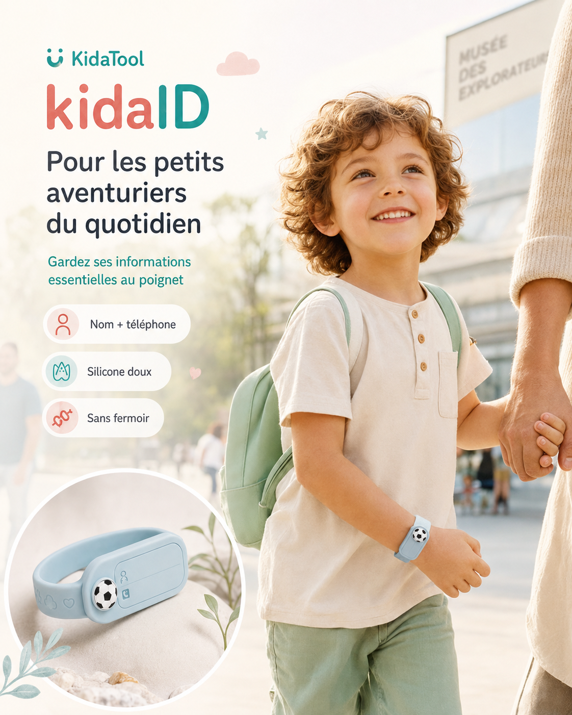 Enfant portant le bracelet d’identification KidaID lors d’une sortie