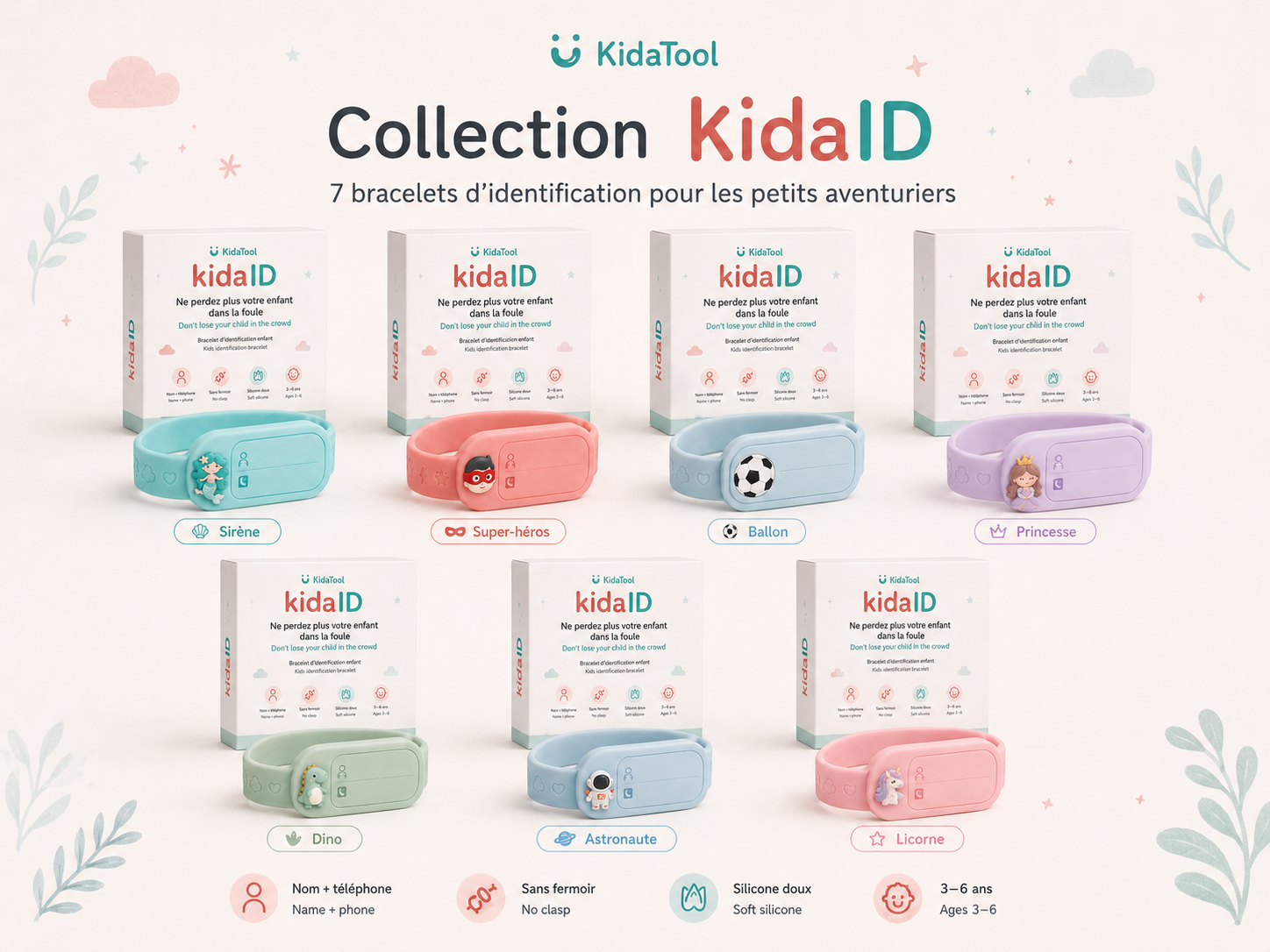 Collection KidaID, sept bracelets d’identification pour enfants