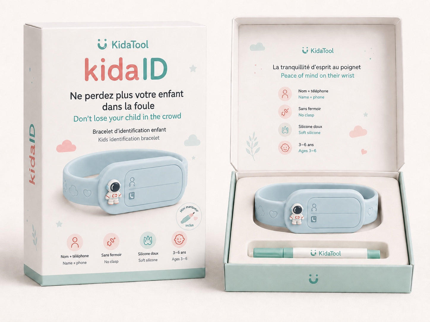 KidaID Astronaute bleu, bracelet d’identification enfant KidaTool