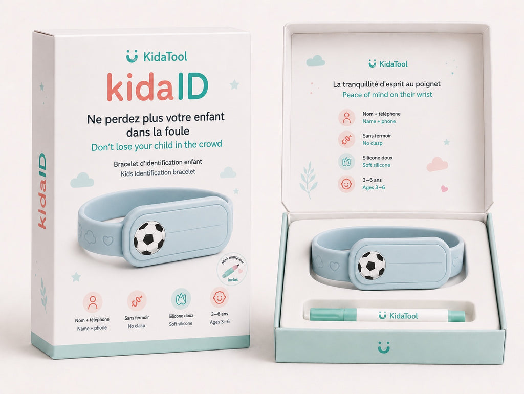 KidaID Ballon bleu, bracelet d’identification enfant KidaTool