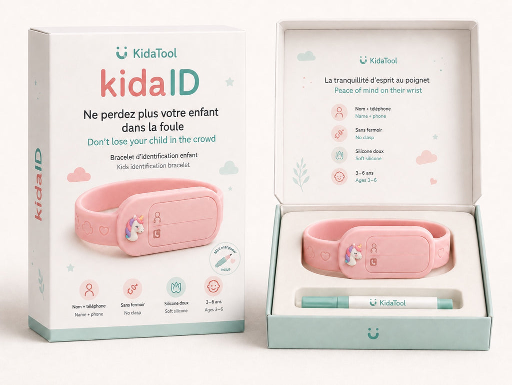 KidaID Licorne rose, bracelet d’identification enfant KidaTool