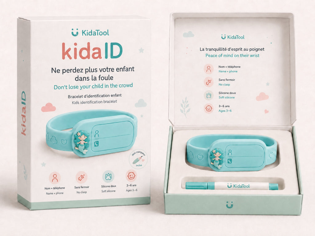 KidaID Sirène turquoise, bracelet d’identification enfant KidaTool